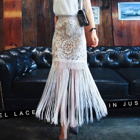 Crochet Skirt Outfit, Lace Skirts, High Waist Pencil Skirt, Tassel Skirt, White Lace Skirt, Maxi Skirt Boho, High Waisted Pencil Skirt, Classy Dress Outfits, Bodysuit Fashion