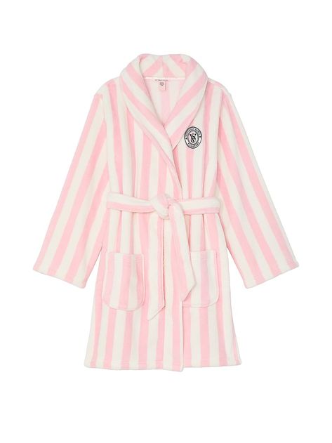 Short Cozy Robe | Victoria's Secret Victoria Secret Bathrobe, Pink Silk Robe, Short Gown Dress, Lingerie Catalog, Pajamas Gift, Cami Set, Gowns Online, Dressing Gown, Pink Stripes