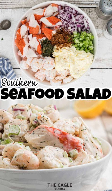 Southern Seafood Salad, Seafood Pasta Salad Recipe, Seafood Salad Recipe, Seafood Salad Pasta, Seafood Sushi, Crab Pasta, Sea Food Salad Recipes, Vegetarian Recipes Lunch, Chef Salad