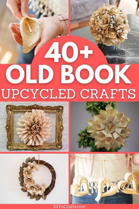 Recycled Book Crafts, Upcycled Books Crafts, Diy Old Books, Paper Flower Wall Art, Book Page Flowers, Book Page Wreath, Old Children's Books, Old Book Crafts, Book Crafts Diy