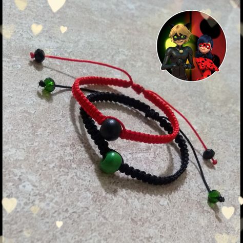 Ladybug And Cat Noir Bracelet, Miraculous Ladybug Bracelet, Ladybug Cosplay, Lady Noir, Mini Macrame, Kandi Bracelets, Clay Figures, Diy Crafts For Gifts, I Can Do It