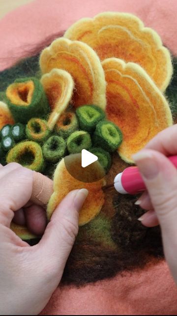 19K views · 1.7K likes | Amy Reader | Asheville NC Fiber Artist on Instagram: "Make a piece with me: START TO FINISH  It’s so fun to make a small piece and know that I can fit the entire process into a single video! I know many of us on the internet want everything, including the final reveal, in one part. My art process can be quite slow and I’m not going to lie, I often forget to film parts of the process. But not this time! I filmed clips during every single stage of the felting so you can see the whole thing come together from a flat piece of felt, to a finished and framed piece!  I’ve been so deeply fascinated with fungi of all kinds right now - but specifically the stunning varieties of bracket fungi. I love the funky way they grow and all of the different layers and colors. I’m usua Felting Videos, Living Felt, Moss Embroidery, How To Make Drawers, Felted Vessels, The Color Orange, Chicken Of The Woods, Fungi Art, Single Video