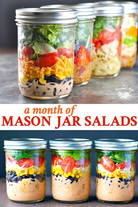 Chopped Salad Mason Jar, Fruit Salad In A Jar Recipes, Salad In A Jar Party, Salad In A Mason Jar Healthy, Easy Mason Jar Meal Prep, Food In Jars Recipes, Meal Prep Mason Jars Recipes, Food In A Jar, Salad In A Jar Recipes