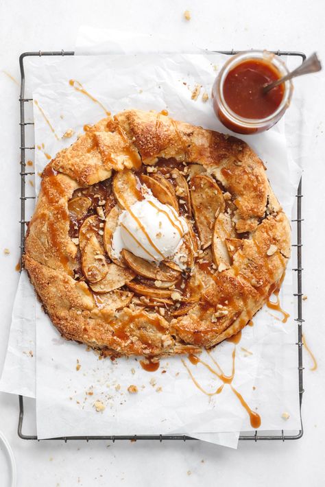 Rustic Apple Galette, Caramel Apple Galette, Buttery Pie Crust, Broma Bakery, Apple Galette, Caramel Drizzle, Salted Caramel Sauce, Flaky Pie Crust, Apple Filling