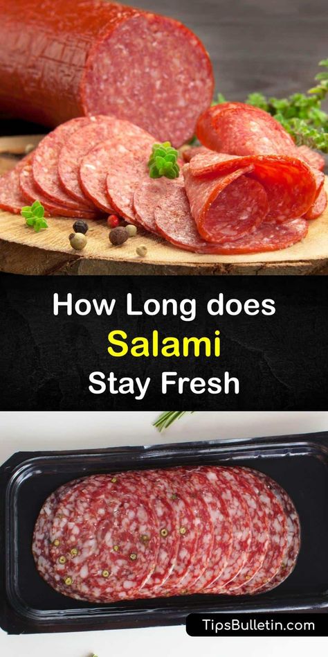 How long does salami last, and what’s the best way to store it? Unlike other cold cuts, dry salami is a deli meat that is safe to keep unopened at room temperature, but it still has an expiration date, and we show you how to store salami short and long term. #salami #storage #fresh What To Make With Salami, Meals With Salami, Leftover Salami Recipes, Recipes Using Salami, Making Salami, Homemade Hard Salami, Americano Recipe, Salami Sandwich, Salami Recipes