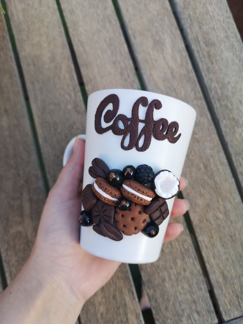 Polymer Clay Cup Ideas, Coffee Polymer Clay, Polymer Clay Mug Ideas, Clay Mugs Diy, Polymer Clay Mugs, Crea Fimo, Etsy Packaging, Cup Decorating, Polymer Clay Gifts