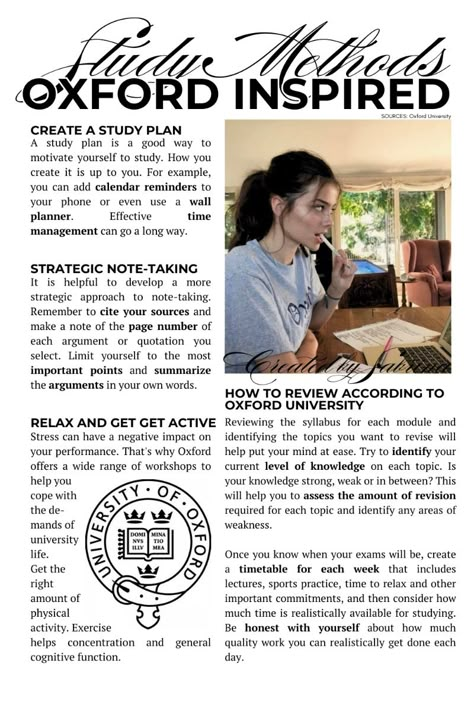 Oxford University study guide and certified methods. Become an A+ student following those simple steps.   1. Create a study plan, 2. Learn how to strategically take notes; relax and get active; 4. How to review according to Oxford University.   #studytips #studyguide #studymotivation #university #college #universitymotivation #motvationalwall #inspirationalwall #oxford  #oxforduniversity  #astudent #a+student #learningstyle #reviewingconsistenly #uk  #personaldevelopment #characterdevelopment #skills #learningstyle   Created by Sabrina 💚 With much love! 👑 For credit, reposting or removal DM please! To Study, How To Create A Study Plan, Study Methods College, Oxford Medical School, Oxford University Students, Oxford University Wallpaper Motivation, Minerva University, How To Get Into Oxford University, University Life Aesthetic