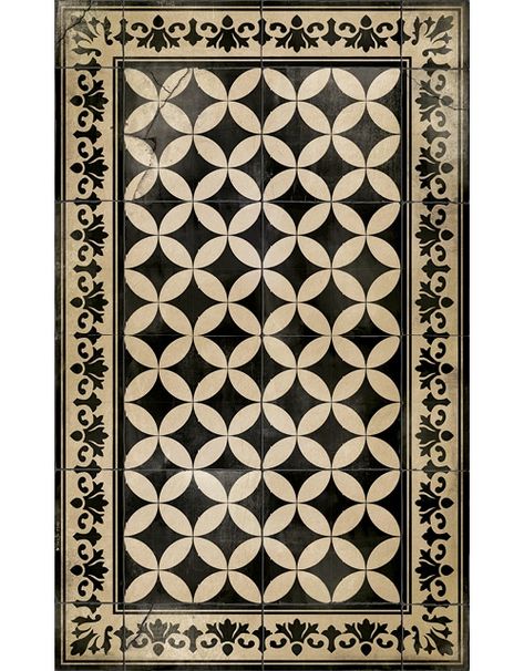 Luma - Sofi Antique Runner Tile Mat - Black/Natural White Vinyl Flooring, Victorian Tiles, Vinyl Rug, Layered Vinyl, Vinyl Floor Mat, Antique Tiles, Vinyl Floor, Vinyl Sheets, Cement Tile