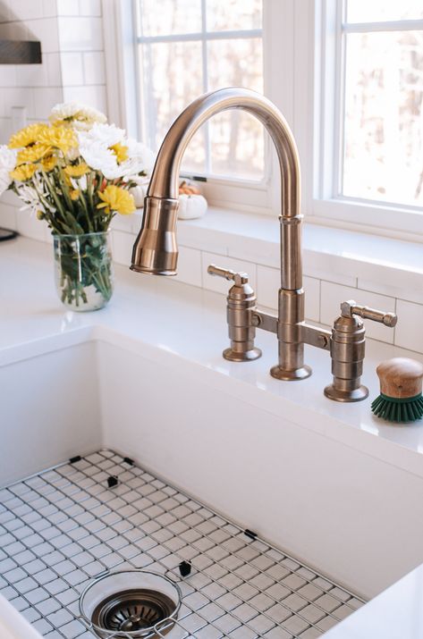 Delta Faucet Champagne Bronze, Gold Bridge Faucet, Champagne Brass Kitchen Faucet, Delta Broderick Bridge Kitchen Faucet, Bridge Faucet Farmhouse Sink, Champagne Bronze Kitchen Hardware Farmhouse, Champagne Kitchen Faucet, Good Kitchen Faucet, Delta Broderick Kitchen Faucet