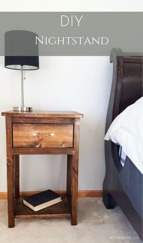 DIY Nightstand | Free plans for this nightstand on Bitterroot DIY #diyproject #nightstand #bedsidetable #freeplans #beginnerwoodworking #woodworking #diynightstand Diy Nightstand Plans, Drawer Diy, Nightstand Plans, Simple Nightstand, Diy Nightstand, Diy Drawers, Woodworking Furniture Plans, Diy Furniture Bedroom, Woodworking Plans Diy