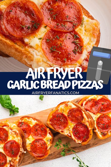 Air Fryer Garlic Bread Pizza, Garlic Bread Pizza Texas Toast Air Fryer, Air Fryer Pizza Bagels, Air Fryer Lunch Recipes, Toast Garlic Bread, Air Fryer Garlic Bread, Texas Toast Garlic Bread, Snacks Sandwiches, Pizza Toast