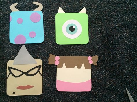 My Disney/Pixar door decs! (made entirely with card stock paper)  https://www.pinterest.com/msmoustachio/ Monsters Inc Door Decs, Disneyland Crafts, Halloween Door Decs, Disney Door Decs, Monsters Inc Doors, Res Life Door Decs, Cruise Door Decorations, Disney Cruise Door Decorations, Ra Door Decs