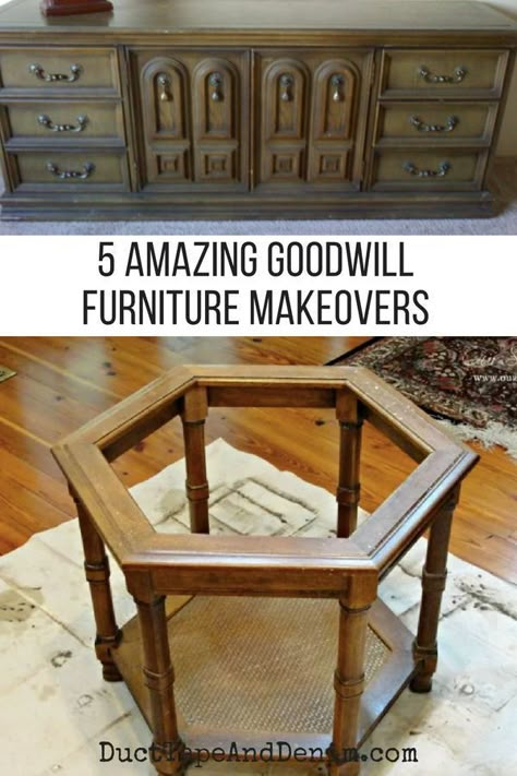 5 amazing Goodwill furniture makeovers on DuctTapeAndDenim.com #goodwillfurniture #furnituremakeover #furnituremakeovers #paintedfurniture #thriftstorefurniture #secondhandfurniture #usedfurniture Goodwill Furniture, Thrift Store Haul, Painting Old Furniture, Flea Market Flips, Thrift Store Diy, Diy Furniture Decor, Thrift Store Furniture, Spring Gardening, Furniture Flips