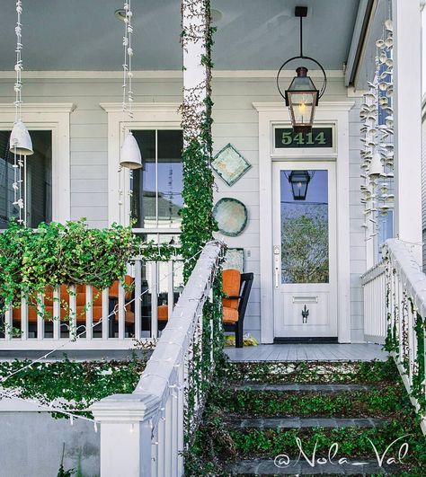 726 Likes, 26 Comments - Valerie Esparza (@nola_val) on Instagram: “Lovely New Orleans porch, cause that's where I'd rather be on a beautiful Friday!” New Orleans Porch, Pottery Wind Chimes, Mccarty Pottery, Hanging Pottery, Beautiful Friday, New Orleans Louisiana, Pottery Ideas, House Rental, Louisiana