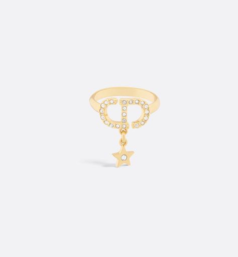 Petit CD Lucky Charms Ring Antique Gold-Finish Metal and Silver-Tone Crystals | DIOR Ring Antique, Lucky Charms, Charm Rings, Dior Ring, Lucky Charm, Antique Rings, It Girl, Antique Gold, Gold Finish