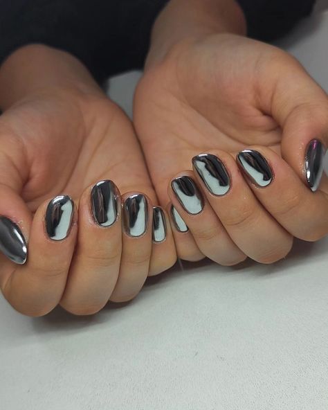 Why is everything chrome? Gray Chrome Nails, Why Is Everything Chrome, Shellac Nails, Black Chrome, Nails Short, Chrome Nails, May 1, Nail Art, Hand Painted