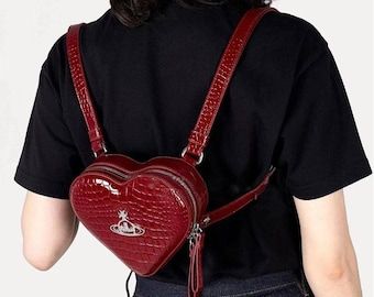 Backpack Japanese, Vivienne Westwood Bags, Pattern Backpack, Patterned Backpack, Crocodile Pattern, Heart Bag, Quality Handbags, Mini Backpack, Japanese Fashion