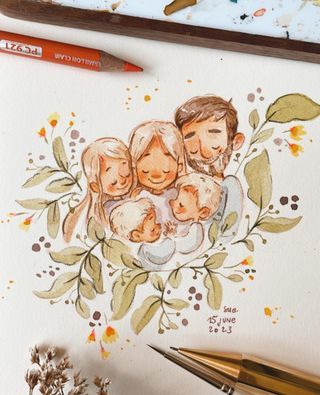 Illustration Art Family, Cute Family Drawing, Family Sketch Illustration, Family Art Ideas, Family Art Drawing, Family Watercolor Illustration, I Have Everything I Want, Sue Rahel, Family Drawings