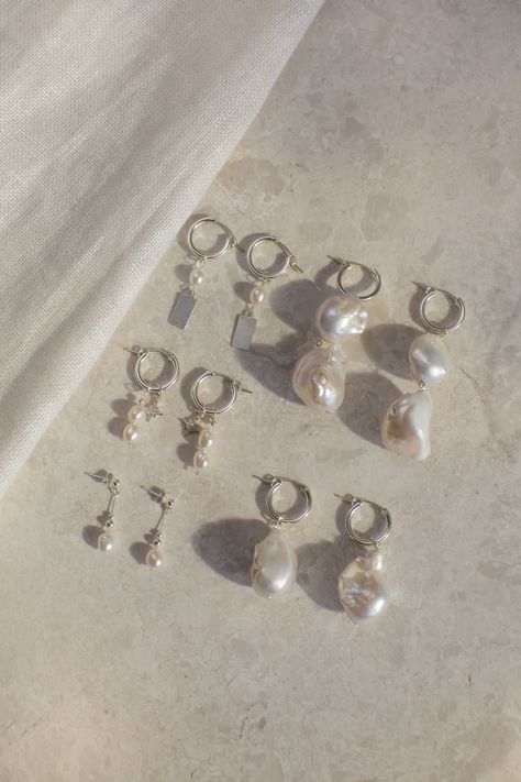 Silver Earrings Pearl, Silver Jewels Aesthetic, Pearl And Silver Earrings, Silver Pearl Jewelry Aesthetic, Silver And Pearl Earrings, Silver Baroque Pearl Earrings For Wedding, Sterling Silver Pearl Earrings, Silver And Pearl Jewelry, Earrings Aesthetic Silver