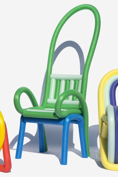 Looped Pool Noodles Furniture Explores Fun Possibilities of Spongy Material Pool Noodle Furniture, Recliner Chairs, Pool Noodle, Outdoor Furniture Design, Old Chair, Pool Noodles, Furniture Designs, Yanko Design, Furniture Designer