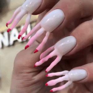 Just when your think things might get better... here are some chicken feet nails. 15 Manicures That Will Make You Want To Burn Your Eyeballs Bad Nails, Feet Nail Design, Crazy Nail Designs, Crazy Nail Art, Polygel Nails, Glow Nails, Nail Art Instagram, Crazy Nails, Simple Nail Art Designs