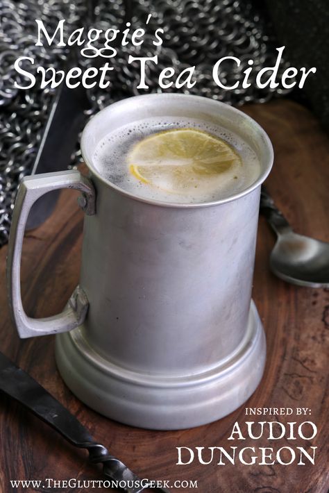 Maggie's Sweet Tea Cider inspired by D&D Podcast Audio Dungeon. Recipe by The Gluttonous Geek. Hobbit Drinks, Book Inspired Recipes, Dungeons And Dragons Food Recipes, Dnd Cookbook, D&d Recipes, D&d Food Ideas, Dungeons And Dragons Recipes, D&d Food, Fantasy Food Recipes