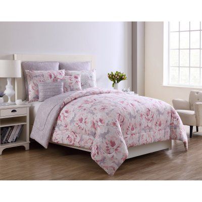 Jill 8 Piece Comforter Set by Mainstays - JL1-8CS-KING-WD-GREY Loveshackfancy Room, Pink Comforter Sets, Dorm Comforters, Pink Dorm Rooms, Laura Ashley Bedding, Pink Dorm, Pink Comforter, Cotton Comforter Set, Twin Xl Comforter