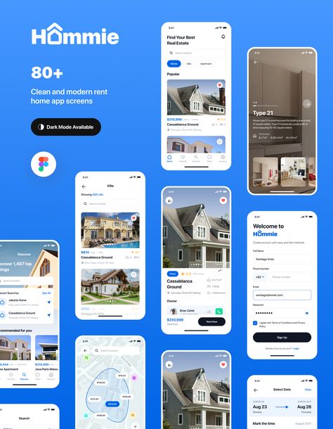 Hommie - Real Estate App UI Kit — Figma Resources on UI8 3d Website, Real Estate App, House App, Ui Design Mobile, Mobile Ux, App Design Layout, Card Ui, App Ideas, Real Estate Rentals