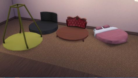 Round bed mattress and bed frames Sims 4 Round Bed, Round Mattress, Circle Bed, Hanging Fireplace, Mermaid Bedding, Round Bed, Cozy Places, Sims 4 Game Mods, Princess Bed