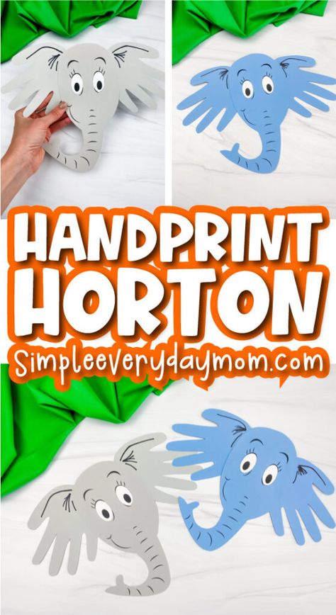 Need a quick craft for Dr. Seuss Day? This handprint Horton Hears a Who is perfect! Grab the free printable template and make it with the kids this year! Dr. Suess Crafts, Horton Hears A Who Craft, Project For Preschoolers, Dr. Seuss Crafts, Dr Seuss Art, Dr Seuss Preschool, Dr Seuss Classroom, Prek Ideas, Dr Seuss Activities