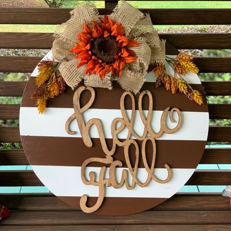 20” Hello Fall Door Hanger Fall Door Hanger, Hanger Crafts, Door Hangers Diy, Booth Displays, Circuit Ideas, Fall Door Hangers, Fall Things, Round Door, Craft Booth