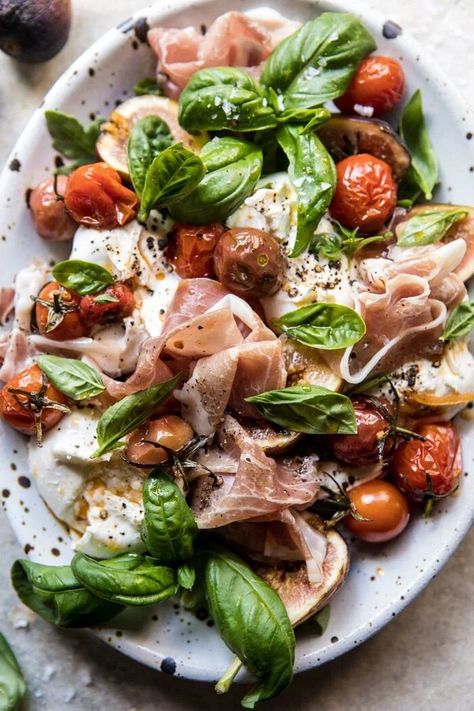 Fresh Fig, Prosciutto, and Arugula Salad with Cherry Tomato Vinaigrette | halfbakedharvest.com #summer #salad #tomatoes #burrata Fall Side Dishes, Tomatoes Burrata, Fig Prosciutto, Tomato Vinaigrette, Half Baked Harvest Recipes, Autumn Side Dishes, Fig Recipes, Roasted Cherry, Roasted Cherry Tomatoes