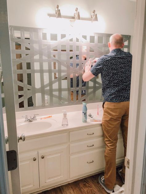 Kid-Friendly Guest Bathroom - Mirror Update! - Cotton Stem Guest Bathroom With Shower Only, Big Mirror In Bathroom, Kid Guest Bathroom, Kids And Guest Bathroom Ideas, Kids/guest Bathroom, Kid Bathroom Ideas, Kids Guest Bathroom Ideas, Mirror Update, Kid Friendly Bathroom