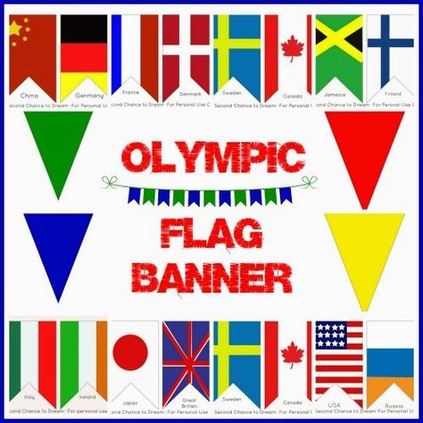 Second Chance to Dream: Olympic Flag Banner  #sochi #freeprintable Library Olympics, Olympic Bulletin Board, Olympic Printables, Vbs Olympics, Preschool Olympics, Office Olympics, Olympics Decorations, Olympic Theme Party, Olympic Idea