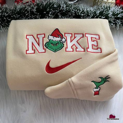 Nike Grinch Sweatshirt, Grinch Sweatshirt, Cute Christmas Sweater, Couples Sweatshirts, 2024 Christmas, Nike Sweater, Cheap Nikes, Embroidered Sweatshirt, Embroidered Sweatshirts