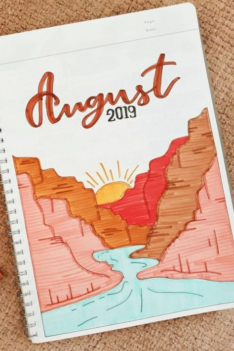 Bullet Journal Month Page, Bullet Journal Month Cover, Summer Bujo, August Bullet Journal Cover, Bullet Journal Cover Page Ideas, Journal Cover Page Ideas, August Bullet Journal, Bullet Journal August, Bullet Journal Work