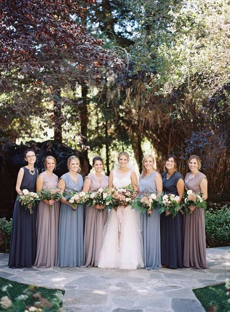 A beautiful Malibu wedding in navy and dusky mauve via Magnolia Rouge Lavender Wedding Dress, October Wedding Colors, Mauve Wedding Colors, Mauve Bridesmaid, Mauve Bridesmaid Dress, Wedding Color Combos, Davids Bridal Bridesmaid Dresses, Mauve Wedding, Malibu Wedding