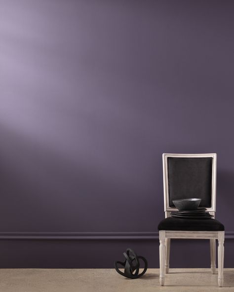 A rich, royal amethyst that can fade into the soft lilac-gray of distant mountains or morph into lustrous coal. Dark Purple Paint Colors, Benjamin Moore Shadow, Benjamin Moore Purple, Grey Purple Paint, Dark Purple Paint, Plum Paint, Purple Paint Colors, Black Paint Color, Grey Paint