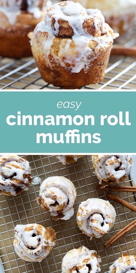 Craving cinnamon rolls but you don’t have the time? These Cinnamon Roll Muffins are so delicious and on the table in no time flat. Gooey Desserts, Yummy Things To Bake, Cinnamon Roll Muffins, Cinnamon Roll Dough, Cinnamon Muffins, Healthy Muffin Recipes, Baking Items, Sweet Rolls, Easy Cinnamon