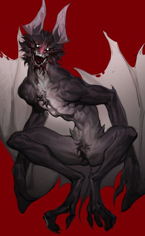 Demonic Monsters Art, Scary Creature Concept Art, Bat Oc Male, Vampire Monster Concept Art, Realistic Horror Art, Demonic Creatures Art, Demon Oc Reference, Alien Monster Art, Female Mind Flayer