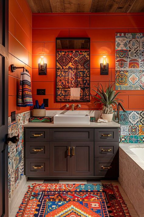 29 Afrohemian Decor Bathroom Ideas for a Culturally Rich Space 8 Asian Bathroom Ideas, Mexican Style Bathroom, Southwestern Bathroom, Afrohemian Decor, Decor Bathroom Ideas, Asian Bathroom, Colorful Bathrooms, Colored Tiles, Grey Bathrooms Designs