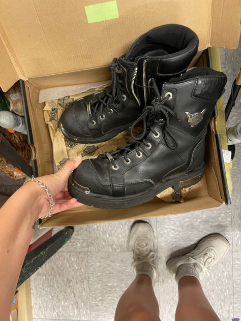 Thrift find Biker Boots Aesthetic, Fall Biker Boots For Motorcycling, Outdoor Biker Work Boots, Leather Biker Boots With Steel Toe, Leather High-top Biker Moto Boots, Biker Shoes, Harley Boots, Harley Davidson Boots, Biker Boots