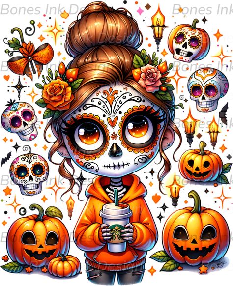 Halloween Sugar Skull, Sugar Skull Girl, Spooky Art, Halloween Artwork, Stylish Nails Designs, Sugar Skull Art, Halloween Drawings, Zombie Halloween, Creepy Halloween