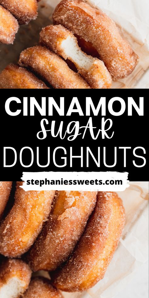 These cinnamon sugar doughnuts are super fluffy homemade fried doughnuts. They are buttery and coated in crunchy cinnamon sugar. Doughnut Batter Recipe, Fried Doughnut Recipe, Best Donut Recipe, Doughnut Recipes, Sugar Biscuits, Homemade Fries, Cinnamon Donuts, Fried Donuts, Warm Desserts