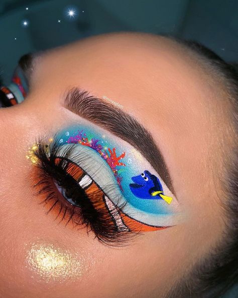 Finding Nemo Makeup, Nemo Makeup, Dory Makeup, Disney Makeup Looks, Nemo Outfit, Inspi Makeup, Disney Eye Makeup, Artsy Makeup, Drugstore Makeup Tutorial