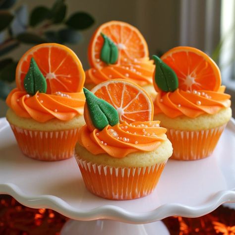 Orange Theme Cupcakes, Orange Blossom Baby Shower Theme, Healthy Cakes, Unique Baby Shower Themes, Orange Icing, Citrus Baby, Baby Orange, Kid Cupcakes, Cupcake Wars