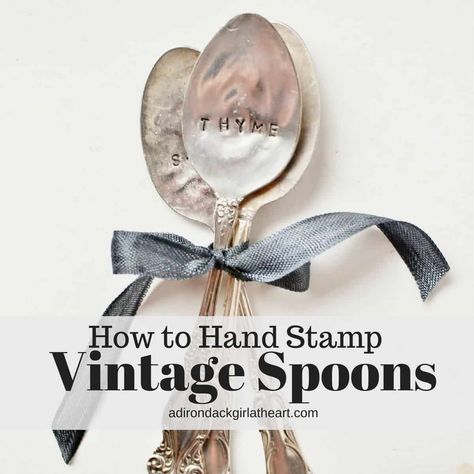 Vintage Silverware Crafts, Spoons Diy, Cutlery Art, Silverware Crafts, Herb Markers, Silverware Art, Spoon Crafts, Spoon Art, Stamped Spoons