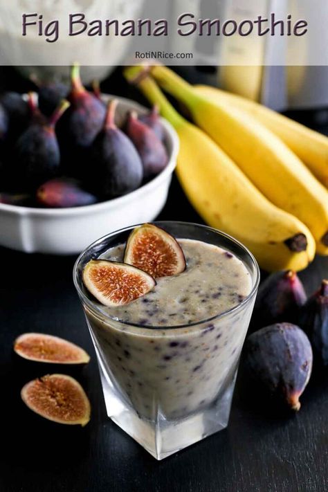 This Fig Banana Smoothie with figs, bananas, and your choice of a non-diary milk is a must-try. It has a honey sweet and mildly earthy taste. | RotiNrice.com #figsmoothie #bananasmoothie #smoothie Fig Juice, Fig Smoothie, Pineapple Banana Smoothie, Breakfast Favorites, Oat Smoothie, Happy Mind, Fig Recipes, Ripe Bananas, Mediterranean Dishes