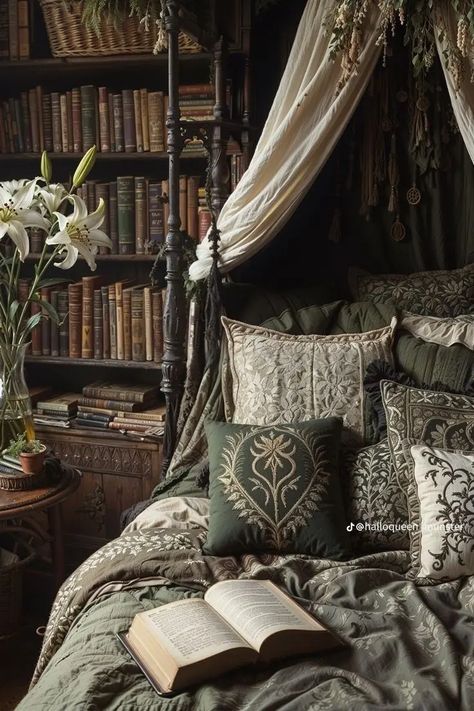 Moody Whimsical Bedroom, Dark Rustic Aesthetic, Book Bedroom Aesthetic Cozy, Rustic Moody Bedroom, Dark Cozy Bedroom Ideas Romantic, Moody Romantic Bedroom, Dark Cozy Bedroom, Romantic Bedroom Design, Simple Vase