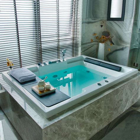 Large Jetted Bathtub, Double Jacuzzi Bath, 2 Person Tub Bathtubs, Spa Bathtub Ideas, Large Jacuzzi Tub Master Bath, Bathtub For 2, Drop In Whirlpool Tub Ideas, Bathroom With Jacuzzi Tub Ideas, Bathroom Interior With Bathtub